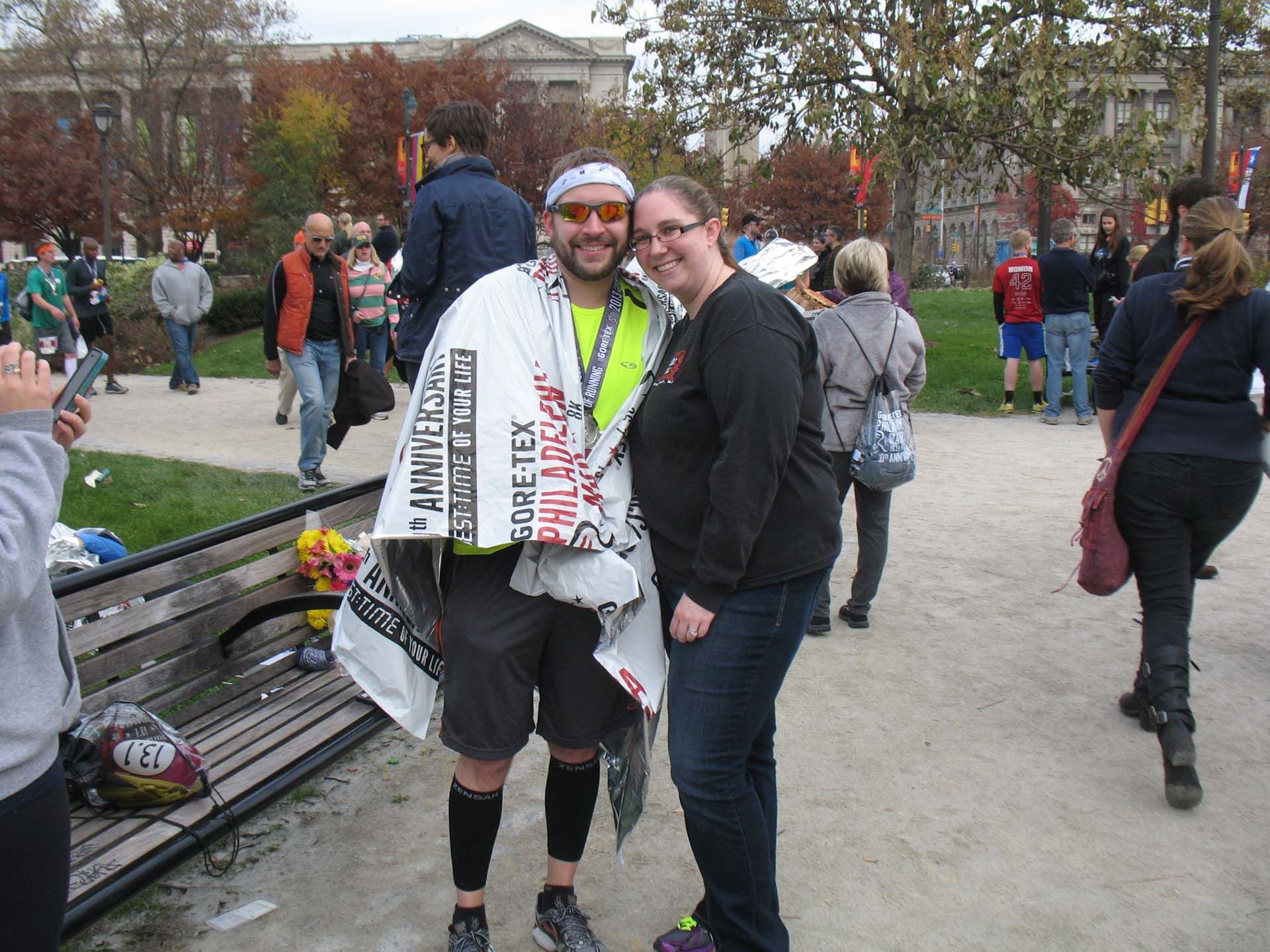 Lauren and I after I finished running the 2013 Philadelphia Marathon