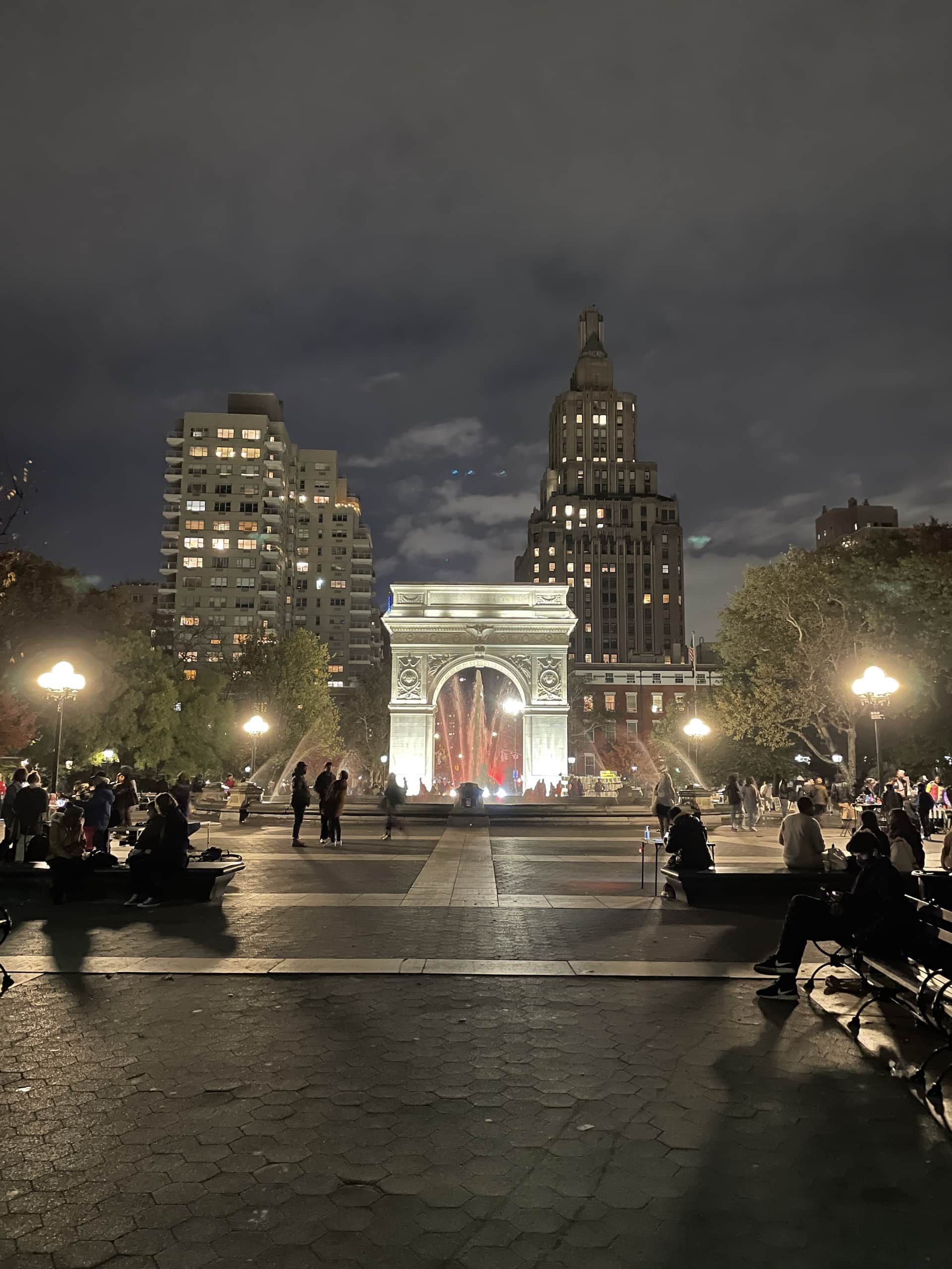 Washington Square Park in New York City at night