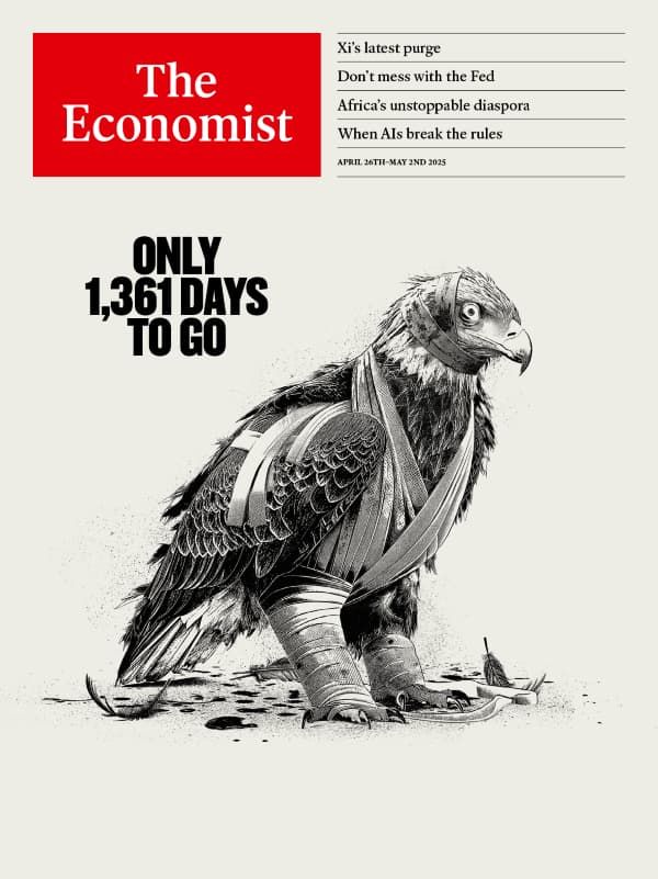 The cover of the April 26th edition of The Economist showing an injured eagle with the text 'Only 1,361 days to go'