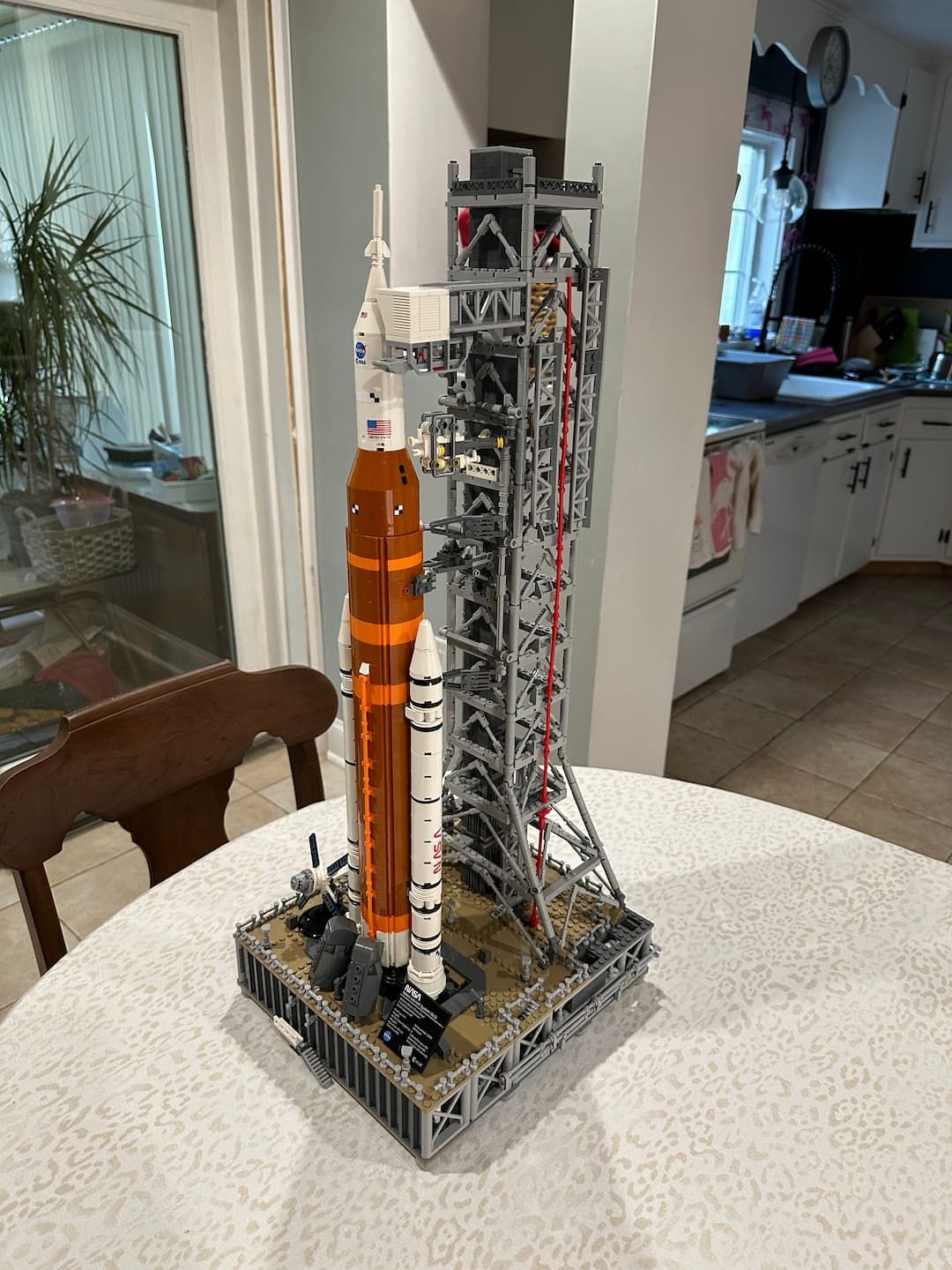 The completed Artemis Lego set sitting on my dining room table