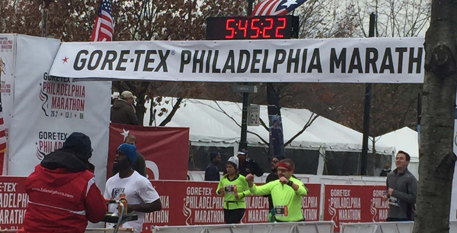 Me finishing the 2015 Philadelphia Marathon