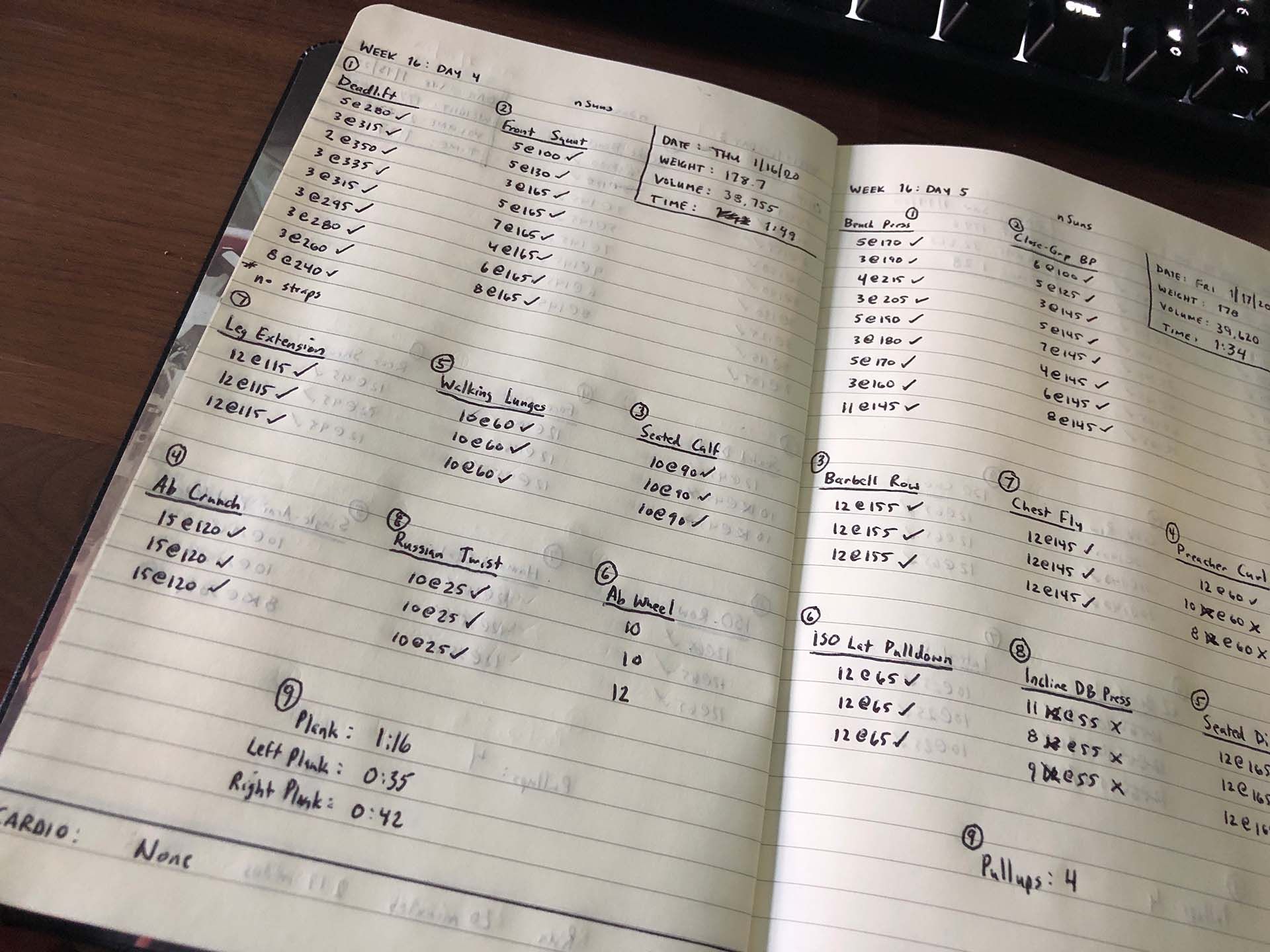 My Moleskine notebook for tracking my lifts