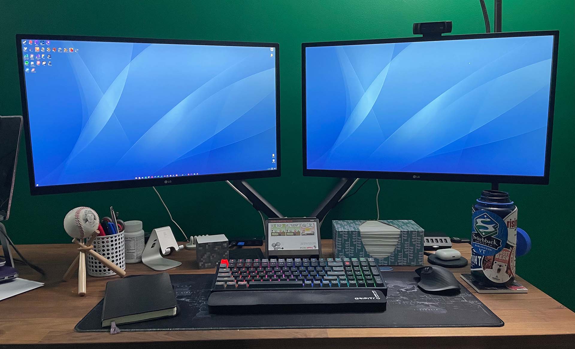 My personal desk setup with dual 27'' 4k monitors