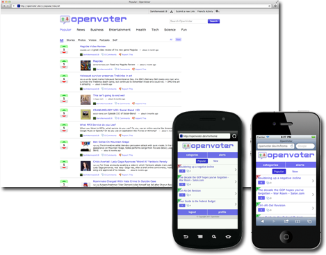 A screenshot of OpenVoter on desktop and mobile