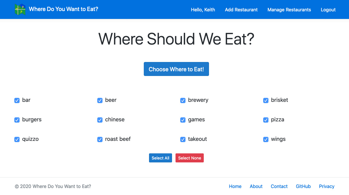 A screenshot of Where Do You Want to Eat 2